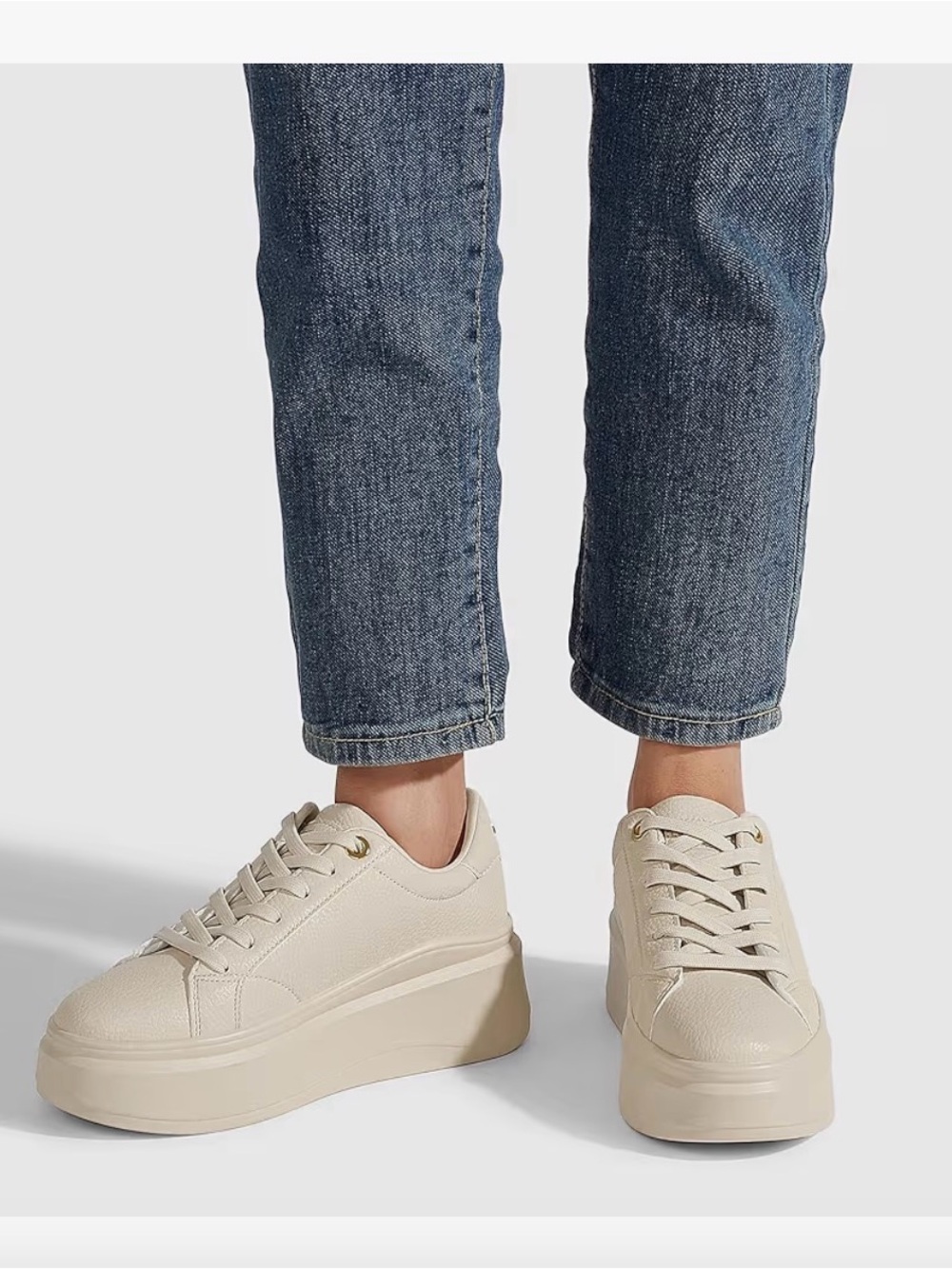 Platform Lace-Up Sneakers in Cream - Women's